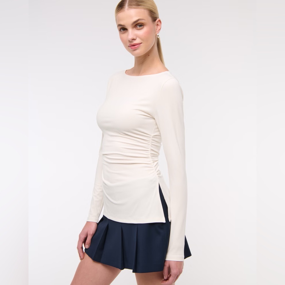 Abercrombie & Fitch Long-Sleeve Stretch Crepe Slash Top- Dark Brown - NWOT